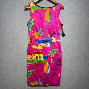 The Perfect Dress Pink Novelty Sailboat Print V-Back Sheath Dress NWT